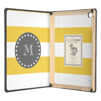 Yellow White Stripes Pattern, Charcoal Monogram iPad Air Case