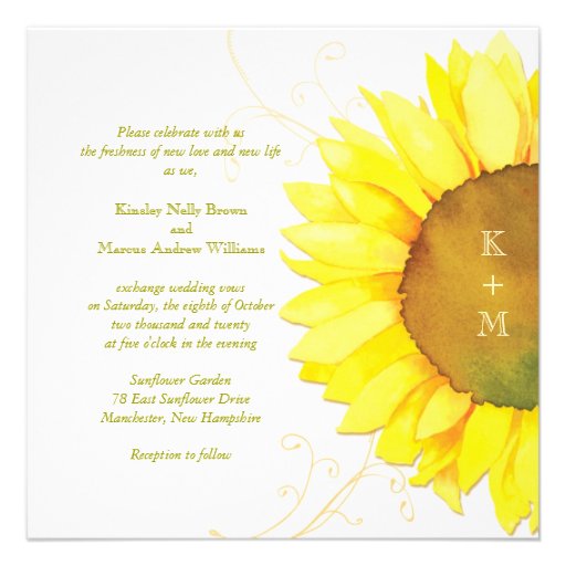 Yellow + White Sunflower Themed Monograms Wedding Custom Invite