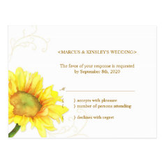 Yellow + White Sunflower Wedding Reply (4.25x5.6) Postcards