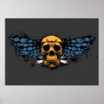 Yellow winged skull posters