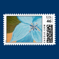 yellow with blue flower postage
