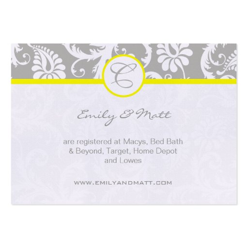 Yellow with Gray Damask Wedding Info Cards Business Card Templates