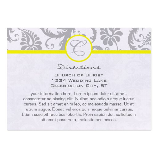 Yellow with light Gray Damask Wedding Info Cards Business Card Templates (front side)