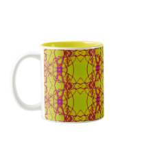 yellow with pink lace mugs by DonnaGraysonAbstract yellow with pink lace mugs