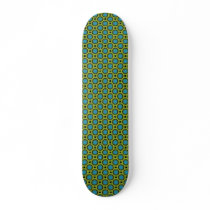 Yellow with turquoise and blac skateboards