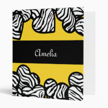 Yellow Zebra hearts Binder