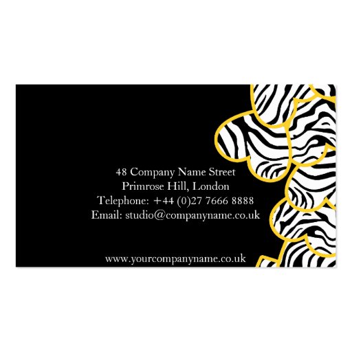 Yellow zebra Hearts Design Business Card (back side)
