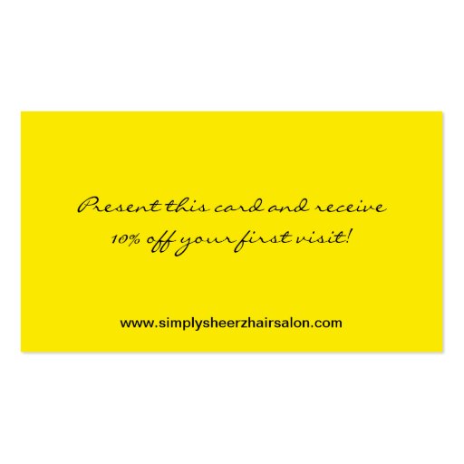 Yellow Zebra Print Hair Salon Business Card (back side)