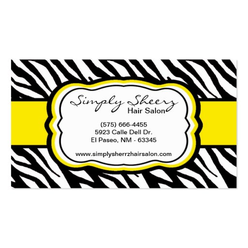 Yellow Zebra Print Hair Salon Business Card