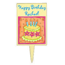 Yellowand Orange Happy Birthday Cake Pick cake picks