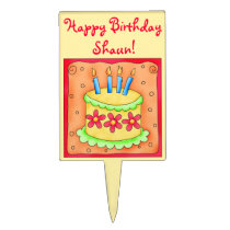 Yellowand Orange Happy Birthday Cake Pick cake picks