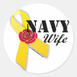 YellowRibbonRose_Navy_Wife Round Stickers