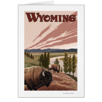 Yellowstone River Bison Vintage Travel Poster Greeting Cards