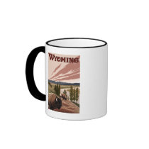 Yellowstone River Bison Vintage Travel Poster Coffee Mugs
