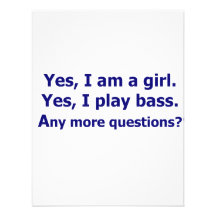 Yes I am a girl text only play bass dark blue Custom Invitations