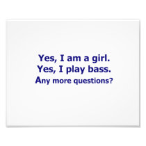 Yes I am a girl text only play bass dark blue Photograph