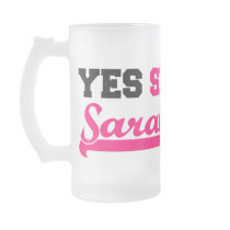 Yes She Can - Sporty Frosted Glass Mug by palinveep Yes She Can - Sporty Frosted Glass Mug