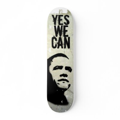 YES WE CAN - BARACK OBAMA Stencil rock sk8 Skate Board by thezeegn