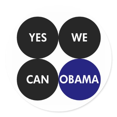 Yes We Can: Round Barack Obama Stickers by irregulargoods