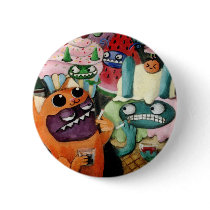 artsprojekt, cartoon yeti, yeti, cute cartoon yeti, monsters party, home party, cartoon party, cartoon monsters party, cartoon block party, cartoon monsters, friendly yeti, drunken monsters, drunken yeti, cute, abominable snowman, party, Button with custom graphic design