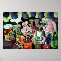 artsprojekt, cartoon yeti, yeti, cute cartoon yeti, monsters party, home party, cartoon party, cartoon monsters party, cartoon block party, cartoon monsters, friendly yeti, drunken monsters, drunken yeti, cute, abominable snowman, party, Poster with custom graphic design