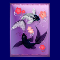 Yin and Yang Koi and Cherry Blossoms Poster posters