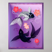 Yin and Yang Koi and Cherry Blossoms Poster