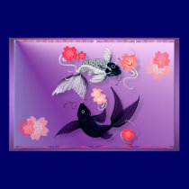 Yin and Yang Koi and Cherry Blossoms Posters posters