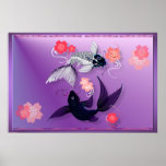 Yin and Yang Koi and Cherry Blossoms Posters