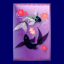 Yin and Yang Koi and Cherry Blossoms Posters posters