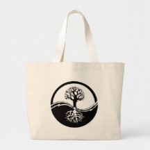 Yin and yang tree of life tote bags