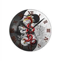Yin Yang And Dragon Round Wallclocks