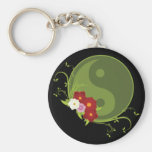 Yin Yang and Flowers Keychain
