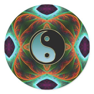  Yin Yang Stickers : Aqua Green Fractal Art