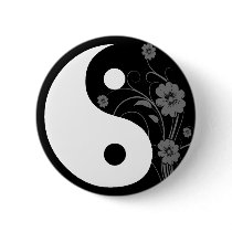 Yin Yang Black Floral Button