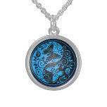 Yin Yang Butterflies, blue & black Sterling Silver Necklaces