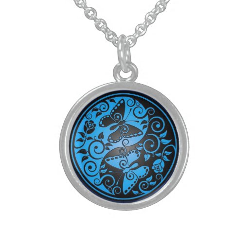 Yin Yang Butterflies, blue & black Sterling Silver Necklaces