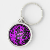 Yin Yang Butterflies, purple & black Keychains