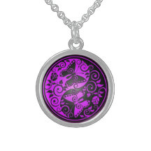 Yin Yang Butterflies, purple & black Personalized Necklace