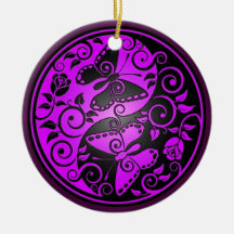 Yin Yang Butterflies, purple & black Christmas Tree Ornaments