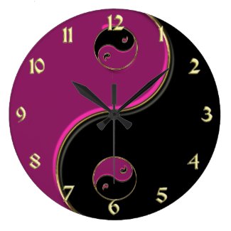 Yin Yang Clock in Black, Gold and Hot Pink