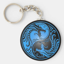 Yin Yang Dragons, blue and black Keychains