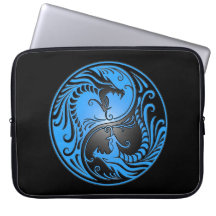 Yin Yang Dragons, blue and black Laptop Computer Sleeves