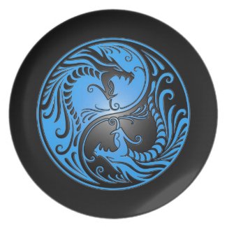 Yin Yang Dragons, blue and black Party Plates