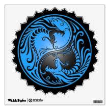 Yin Yang Dragons, blue and black Room Stickers