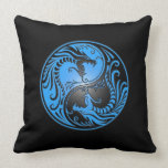 Yin Yang Dragons, blue and black Throw Pillows