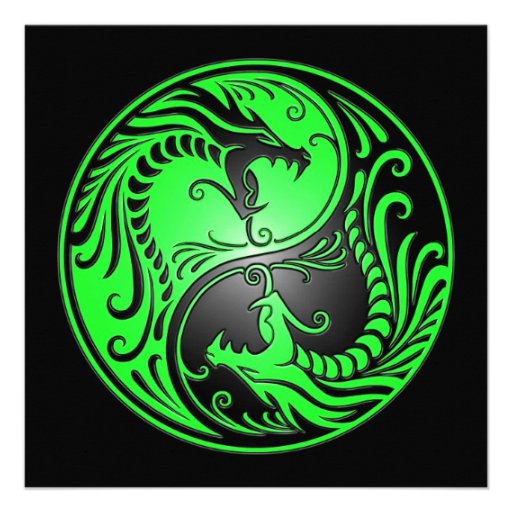 Yin Yang Dragons, green and black Personalized Announcements