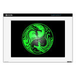 Yin Yang Dragons, green and black Laptop Skins