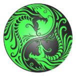 Yin Yang Dragons, green and black Round Sticker