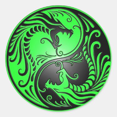 Yin Yang Dragons, green and black Round Sticker